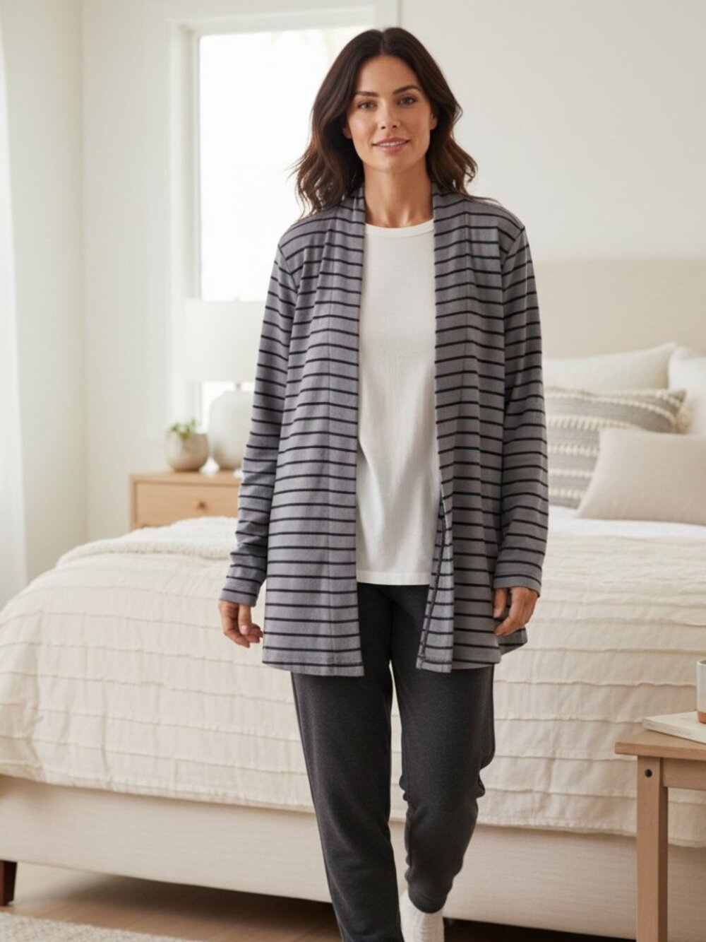 Soma Live Lounge Wear Striped Open Cardigan XL Soft Cozy Lounge Wrap Casual